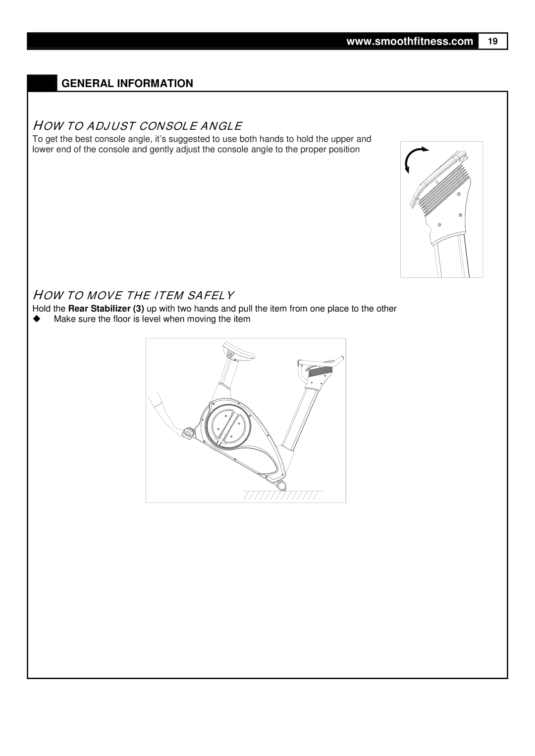 Smooth Fitness V380 user manual HOW to Adjust Console Angle 