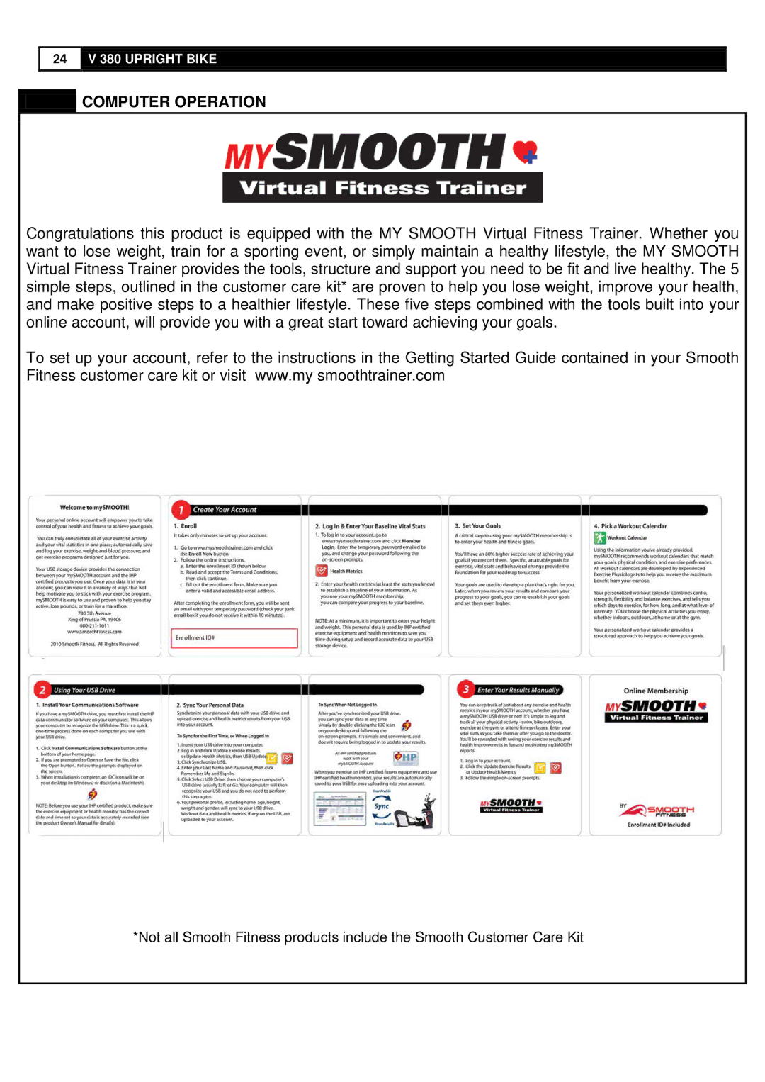 Smooth Fitness V380 user manual Computer Operation 