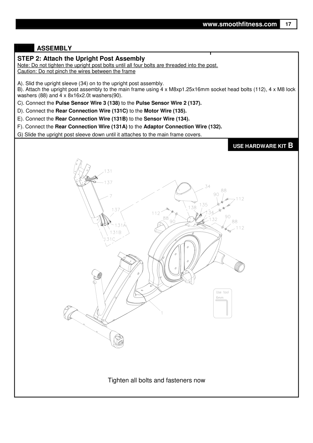 Smooth Fitness V390 user manual Attach the Upright Post Assembly 