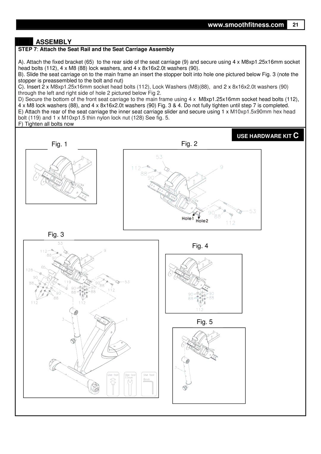 Smooth Fitness V390 user manual Attach the Seat Rail and the Seat Carriage Assembly 