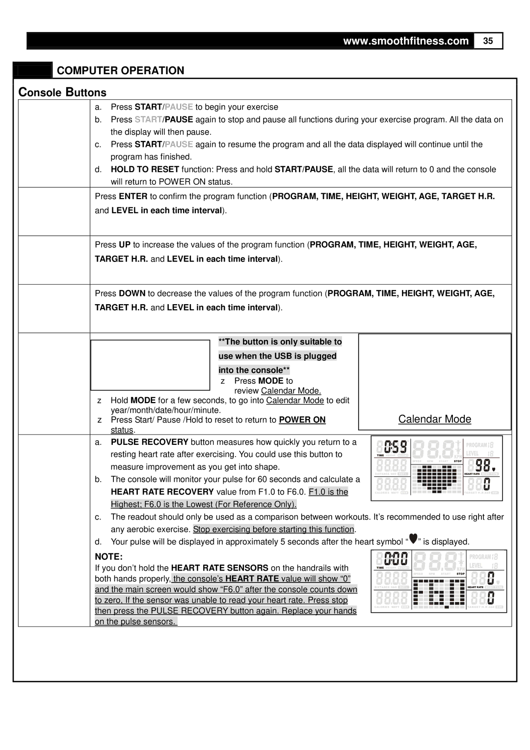 Smooth Fitness V390 user manual Console Buttons, Target H.R. and Level in each time interval 