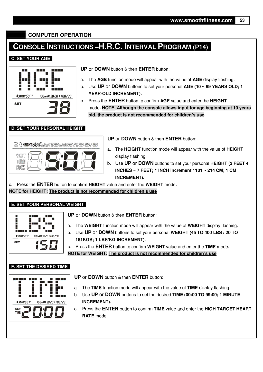 Smooth Fitness V390 user manual SET Your AGE 