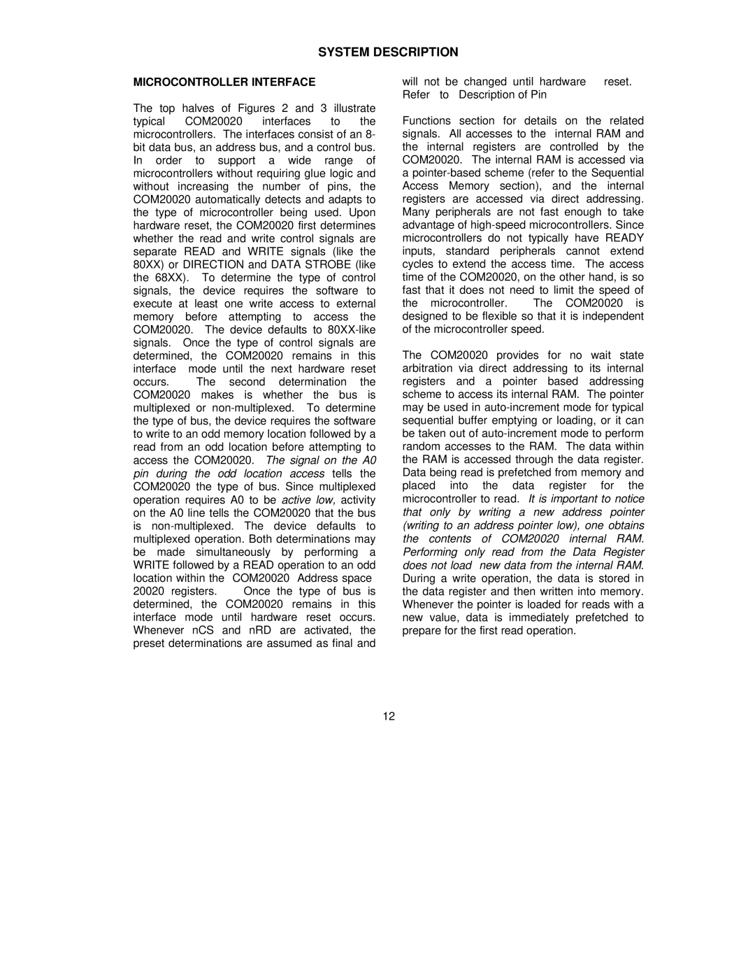 SMSC COM20020 manual System Description, Microcontroller Interface 