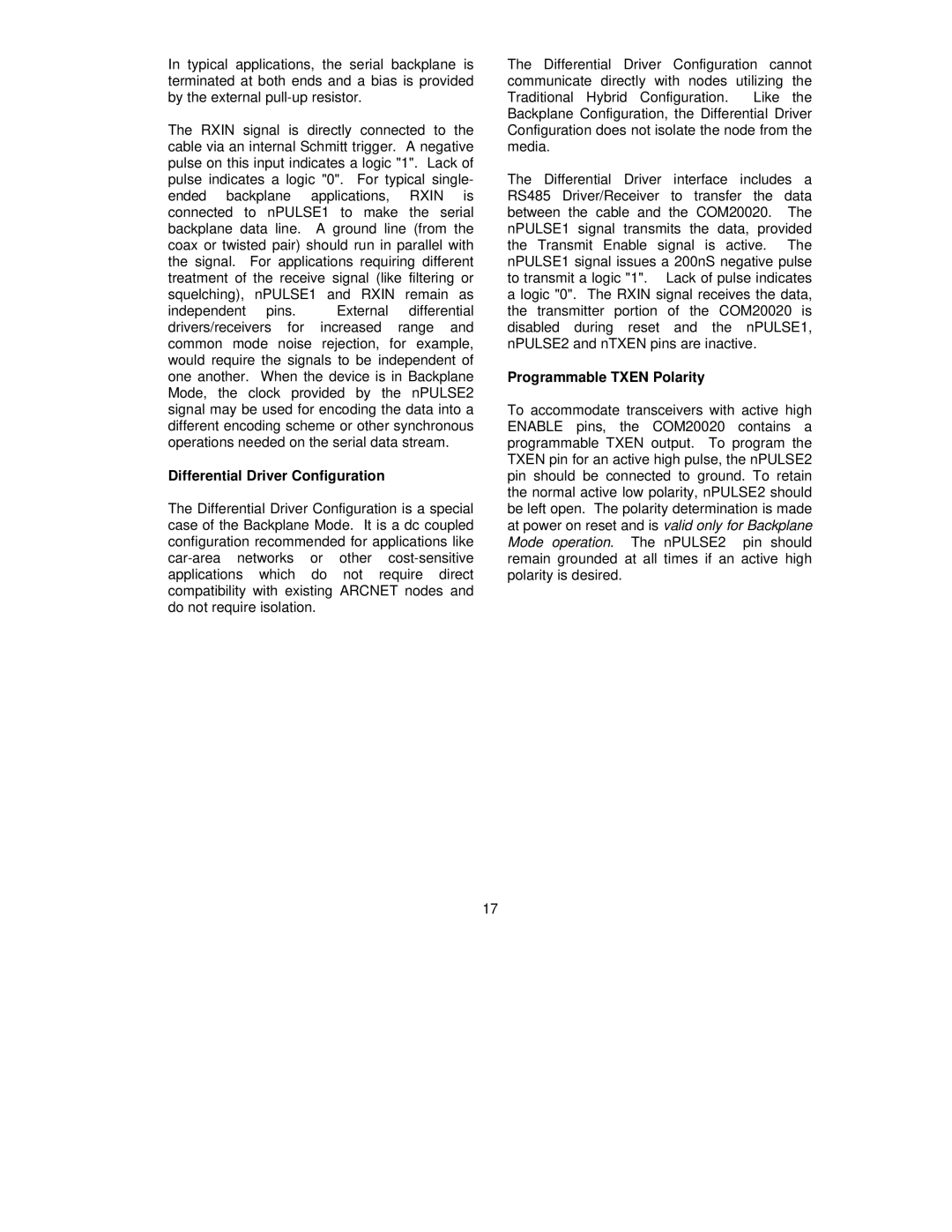 SMSC COM20020 manual Differential Driver Configuration, Programmable Txen Polarity 