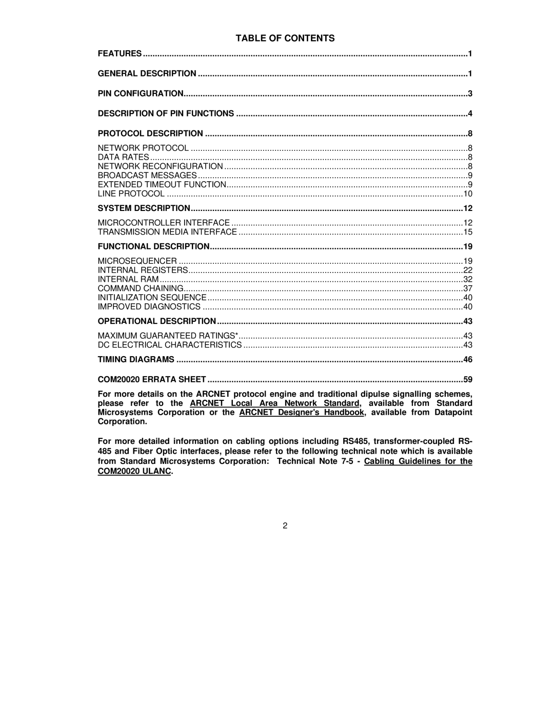 SMSC COM20020 manual Table of Contents 