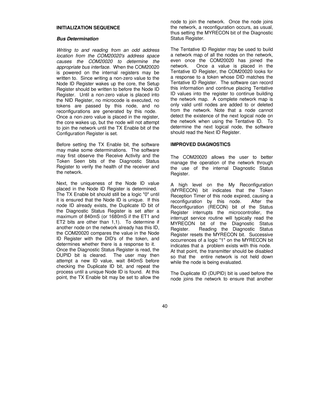 SMSC COM20020 manual Initialization Sequence, Improved Diagnostics 