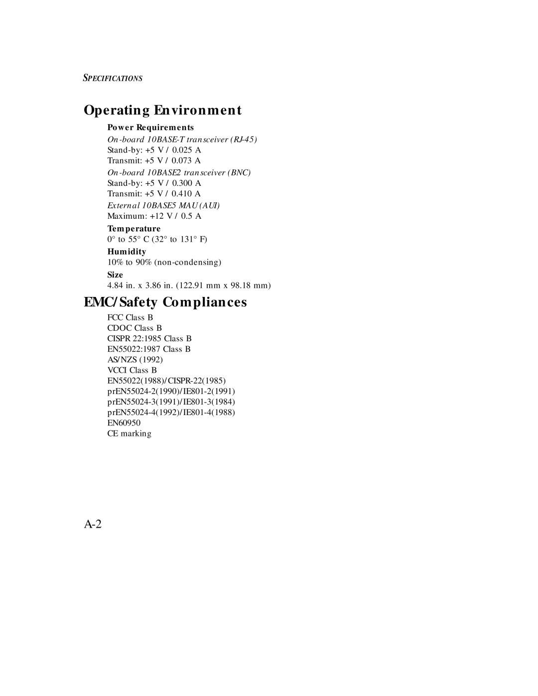 SMSC EZ Card 10 manual Operating Environment, EMC/Safety Compliances 