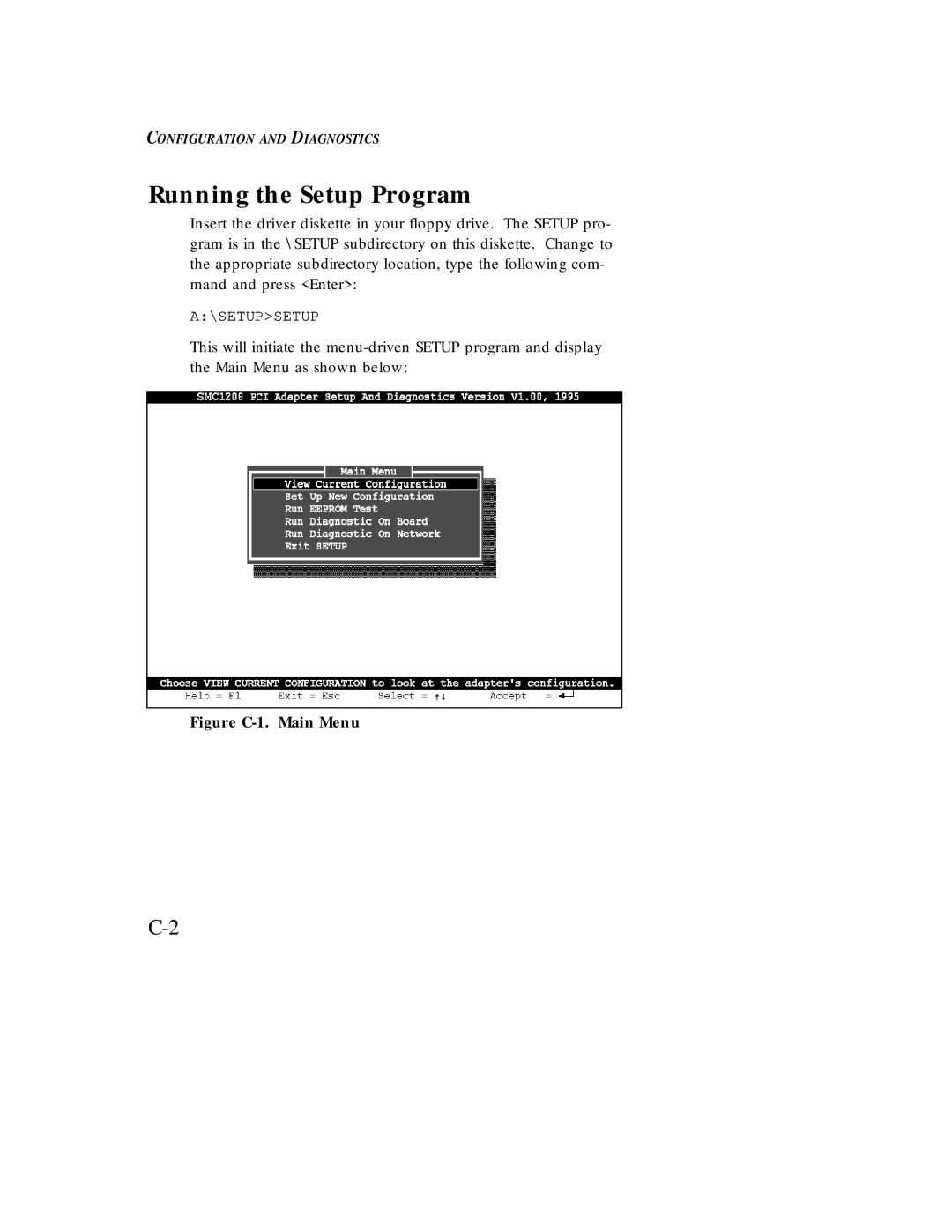 SMSC EZ Card 10 manual Running the Setup Program, Figure C-1. Main Menu 