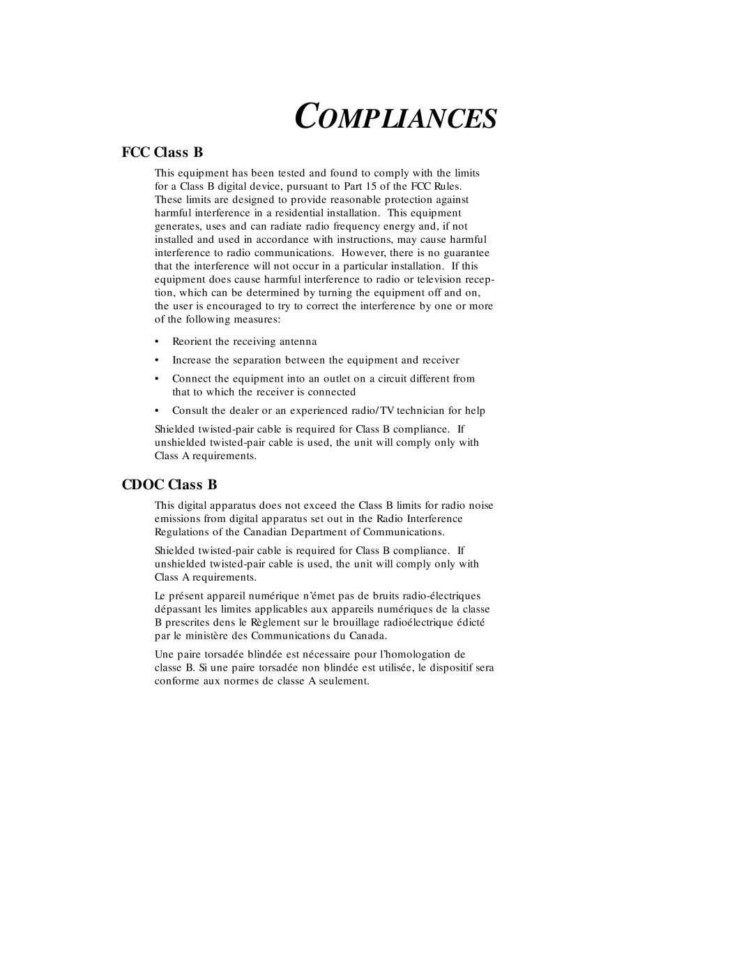 SMSC EZ Card 10 manual Compliances, FCC Class B, Cdoc Class B 