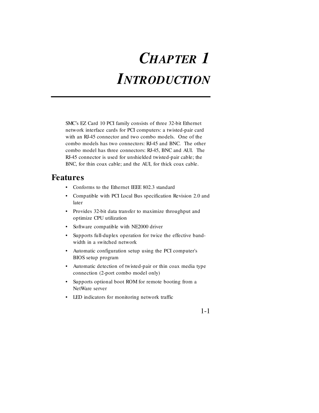 SMSC EZ Card 10 manual Chapter Introduction, Features 