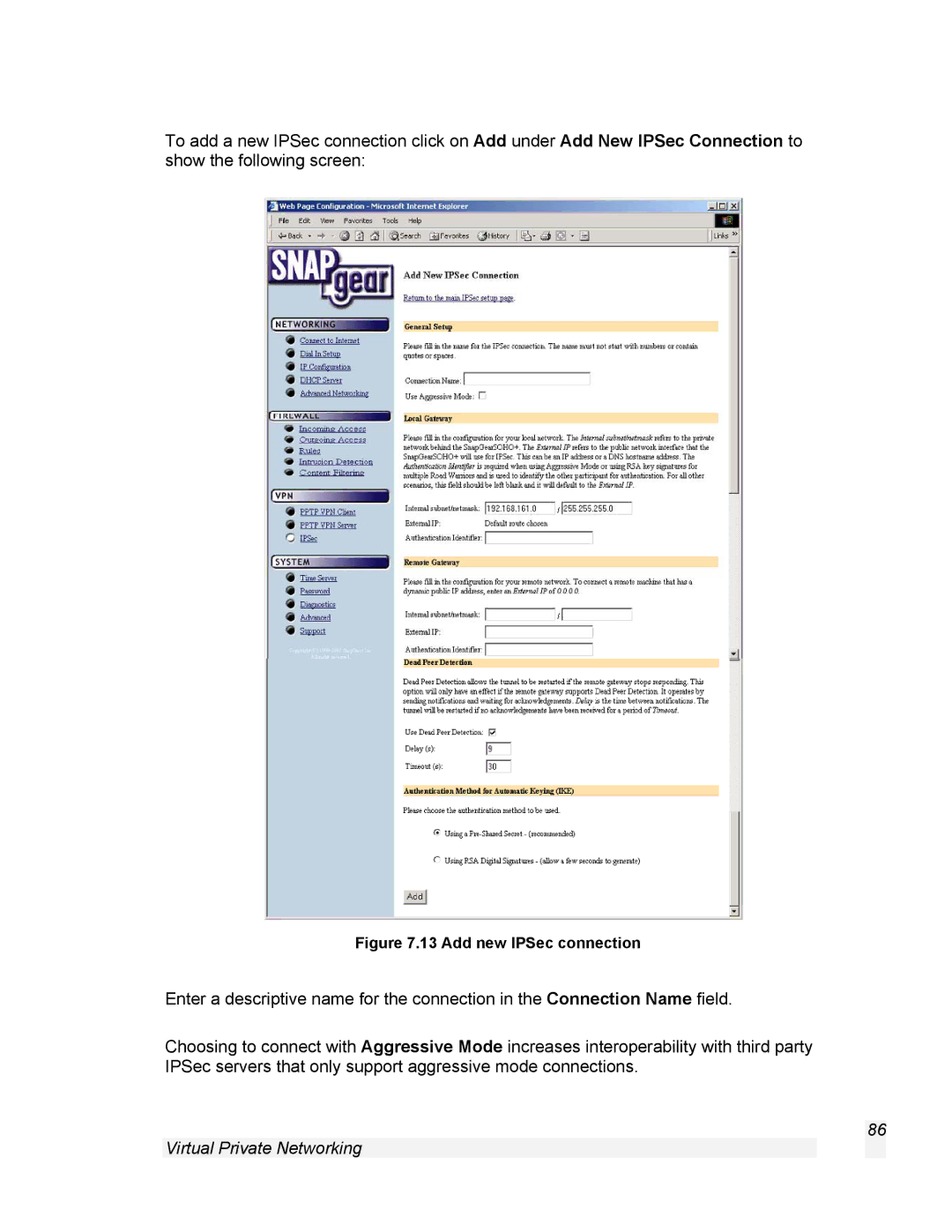 SnapGear 1.7.8 manual Add new IPSec connection 