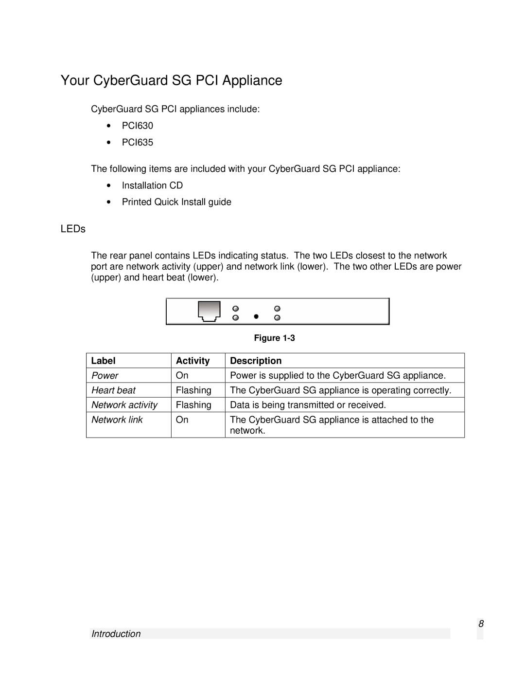 SnapGear 2.0.1 user manual Your CyberGuard SG PCI Appliance, LEDs 