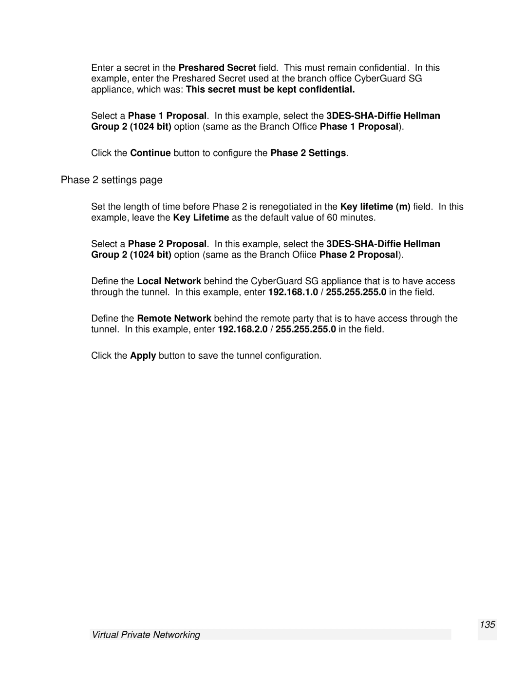 SnapGear 2.0.1 user manual Phase 2 settings, Virtual Private Networking 