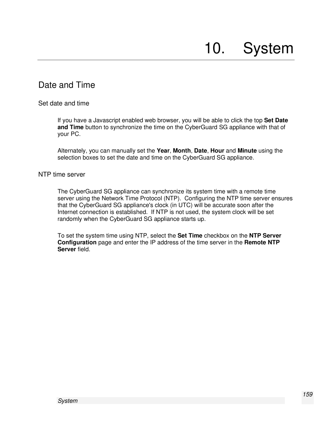 SnapGear 2.0.1 user manual System, Date and Time, Set date and time, NTP time server 