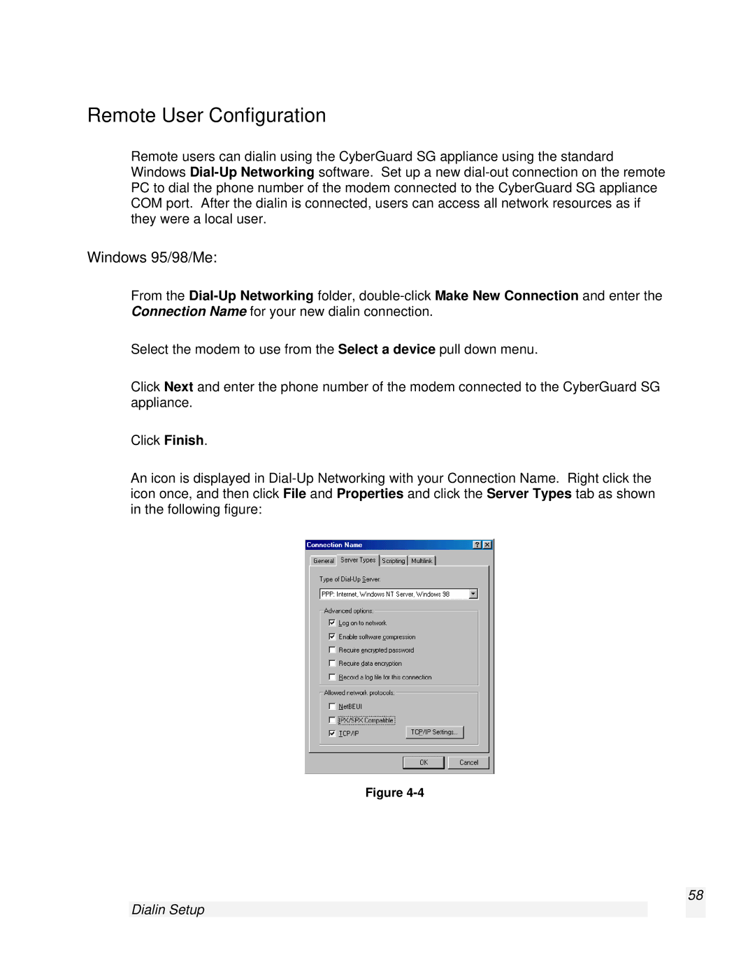 SnapGear 2.0.1 user manual Remote User Configuration, Windows 95/98/Me 