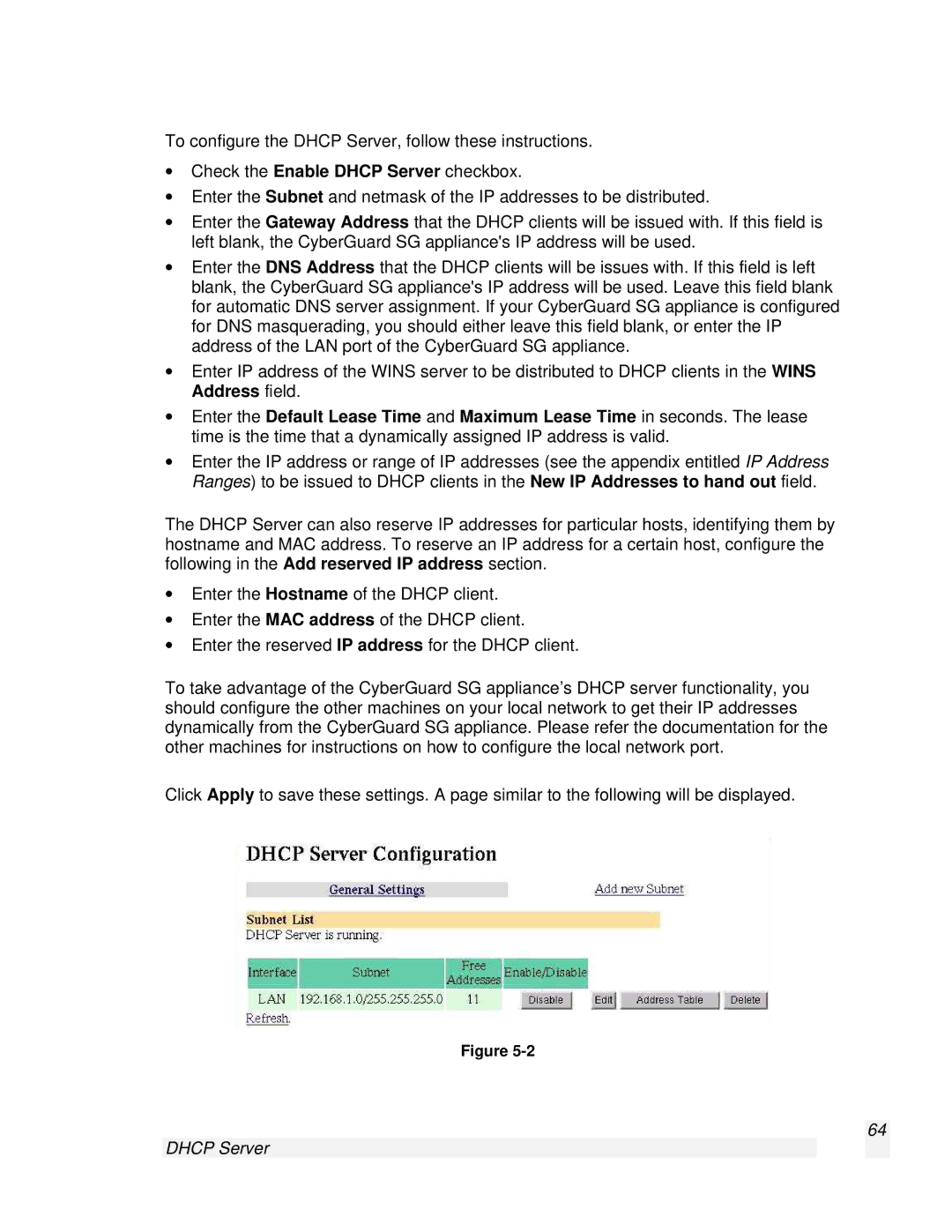 SnapGear 2.0.1 user manual Dhcp Server 