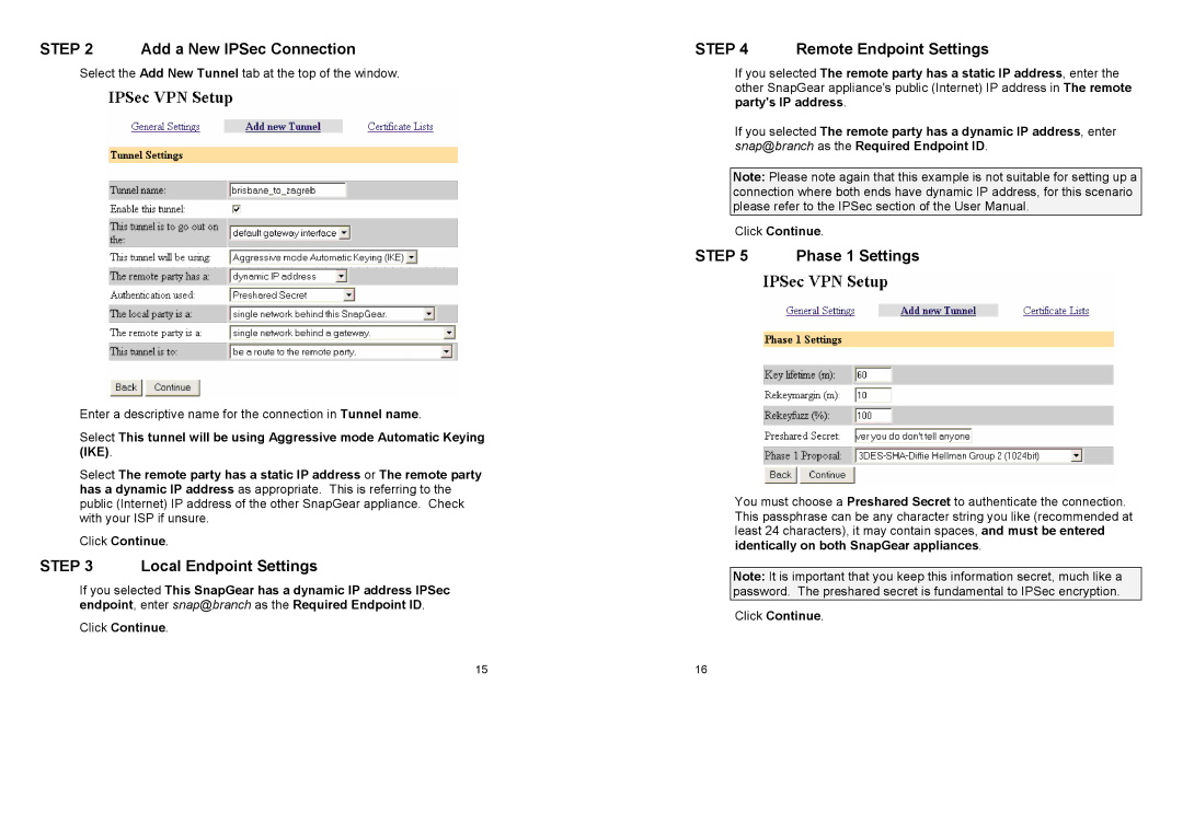 SnapGear SnapGear warranty Add a New IPSec Connection, Local Endpoint Settings, Remote Endpoint Settings, Phase 1 Settings 