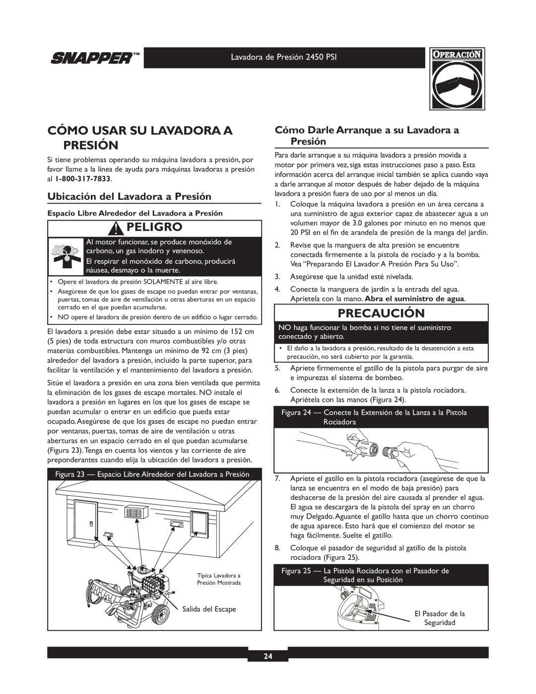 Snapper 020229 owner manual Cómo Usar SU Lavadora a Presión, Ubicación del Lavadora a Presión 