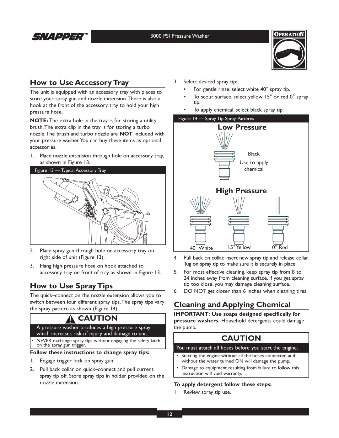 Snapper 020231-2 manual How to Use Accessory Tray, How to Use Spray Tips, Cleaning and Applying Chemical 