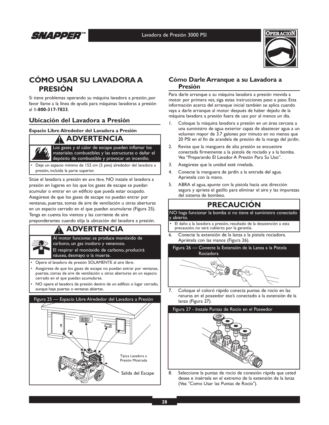 Snapper 020231-2 manual Cómo Usar SU Lavadora a Presión, Ubicación del Lavadora a Presión 