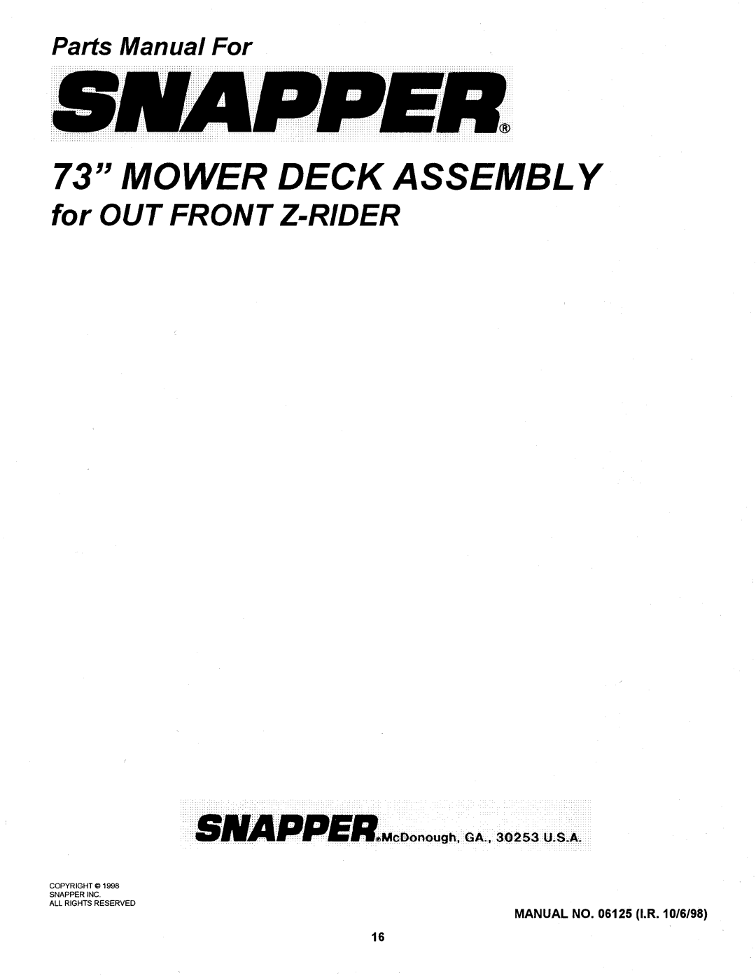 Snapper 06125 manual 