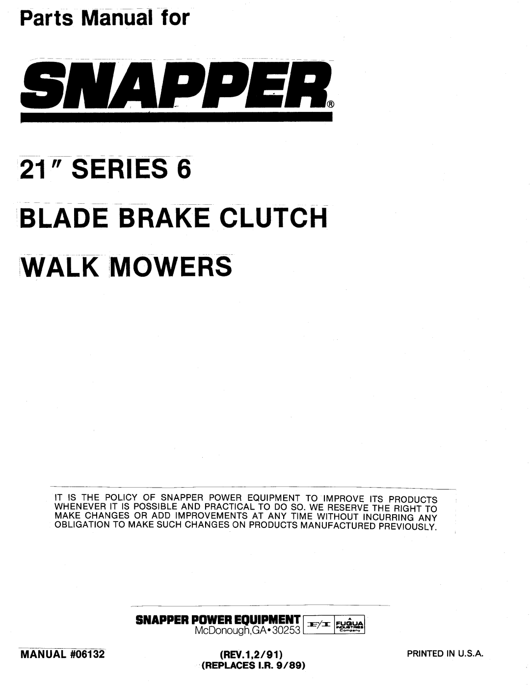 Snapper 06132 manual 