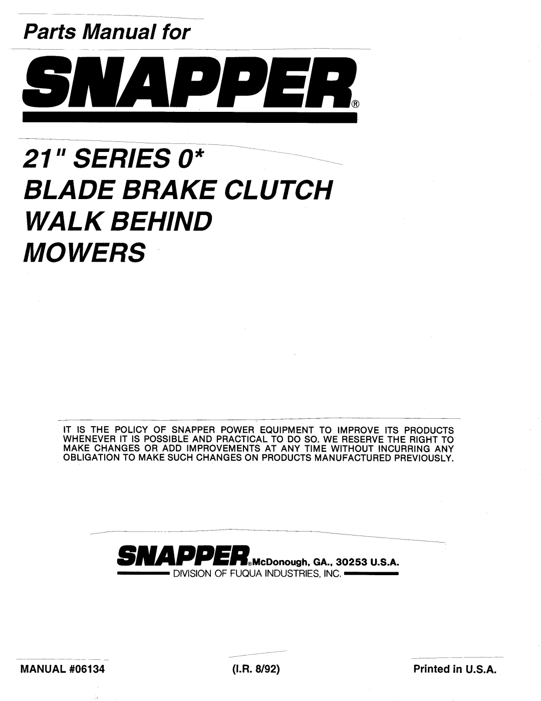 Snapper 06134 manual 