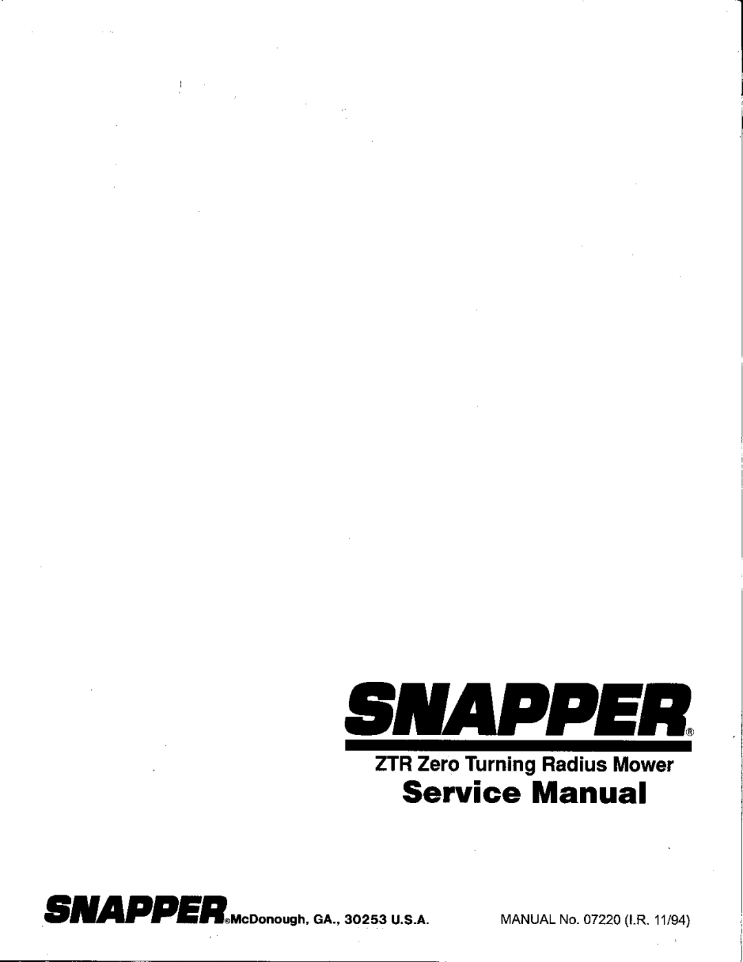 Snapper 07220 manual 