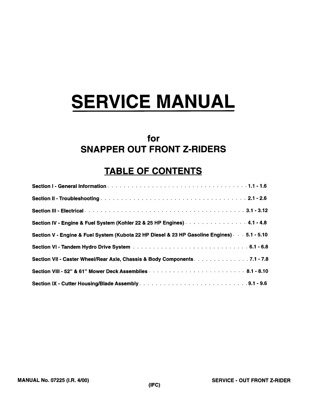 Snapper 07225 manual 