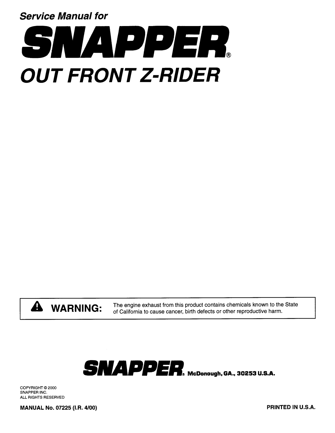 Snapper 07225 manual 