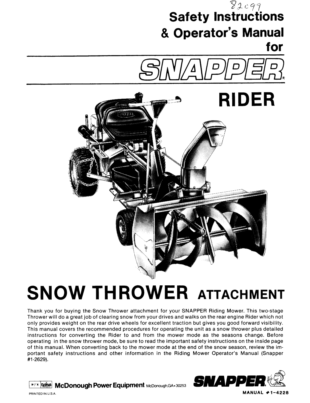 Snapper 1-4228 manual 