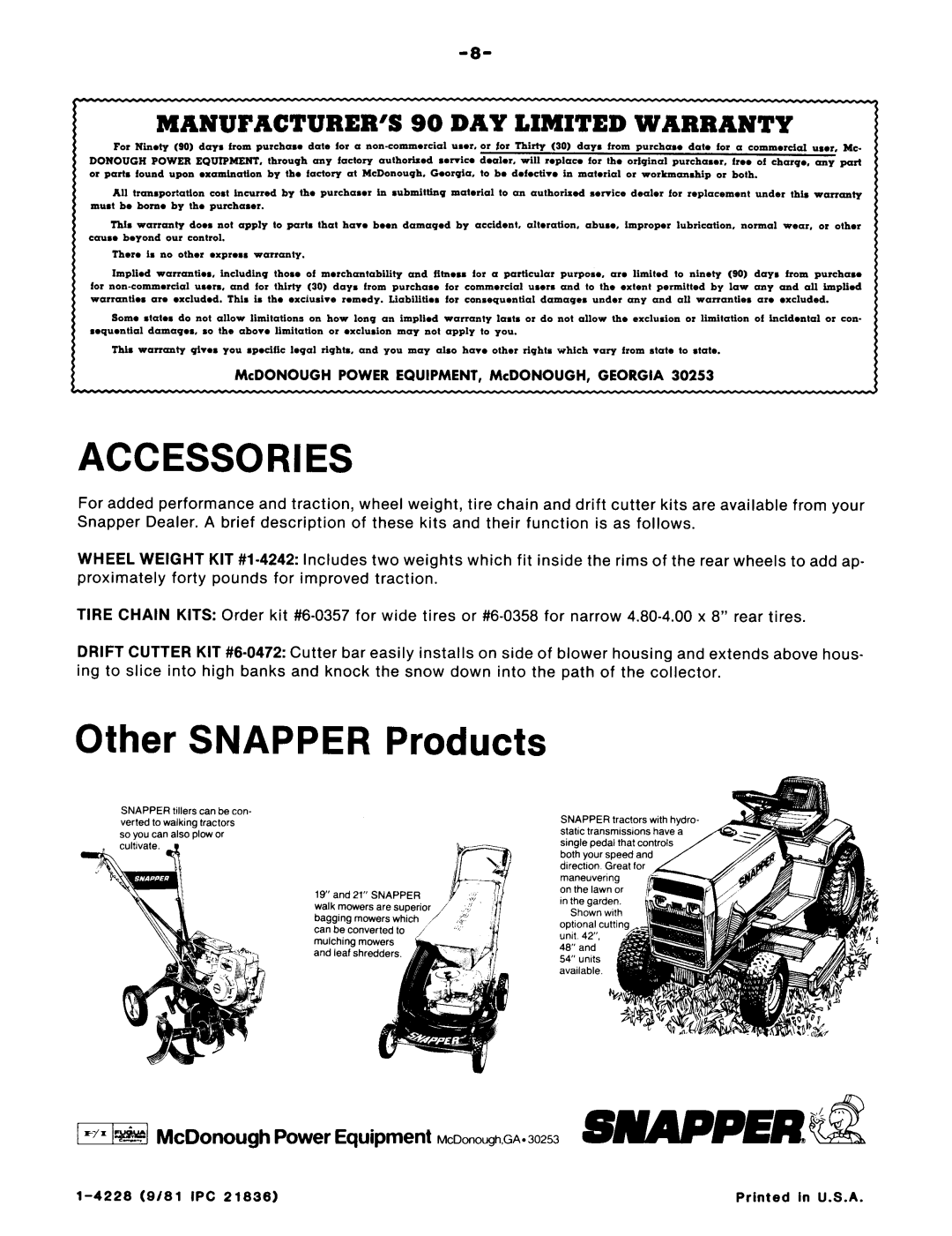 Snapper 1-4228 manual 