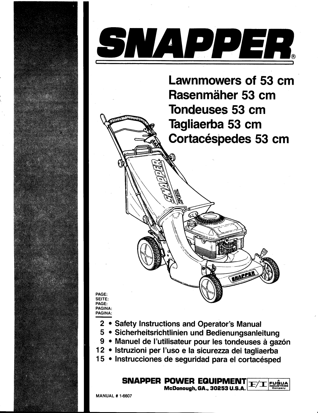 Snapper 1-6607 manual 