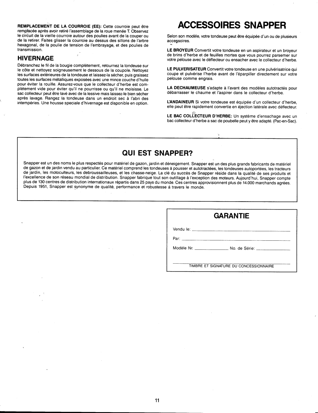 Snapper 1-6607 manual 