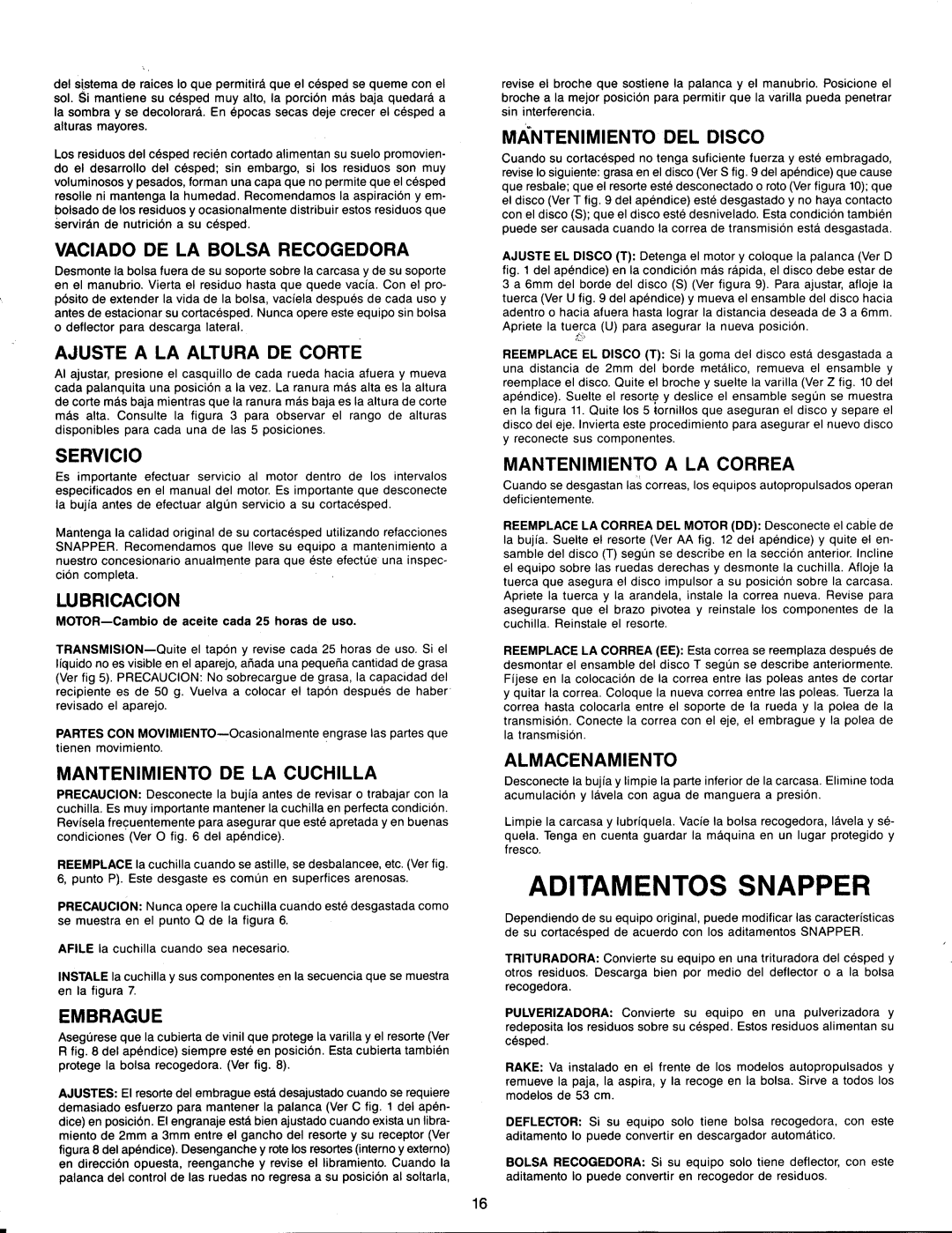 Snapper 1-6607 manual 