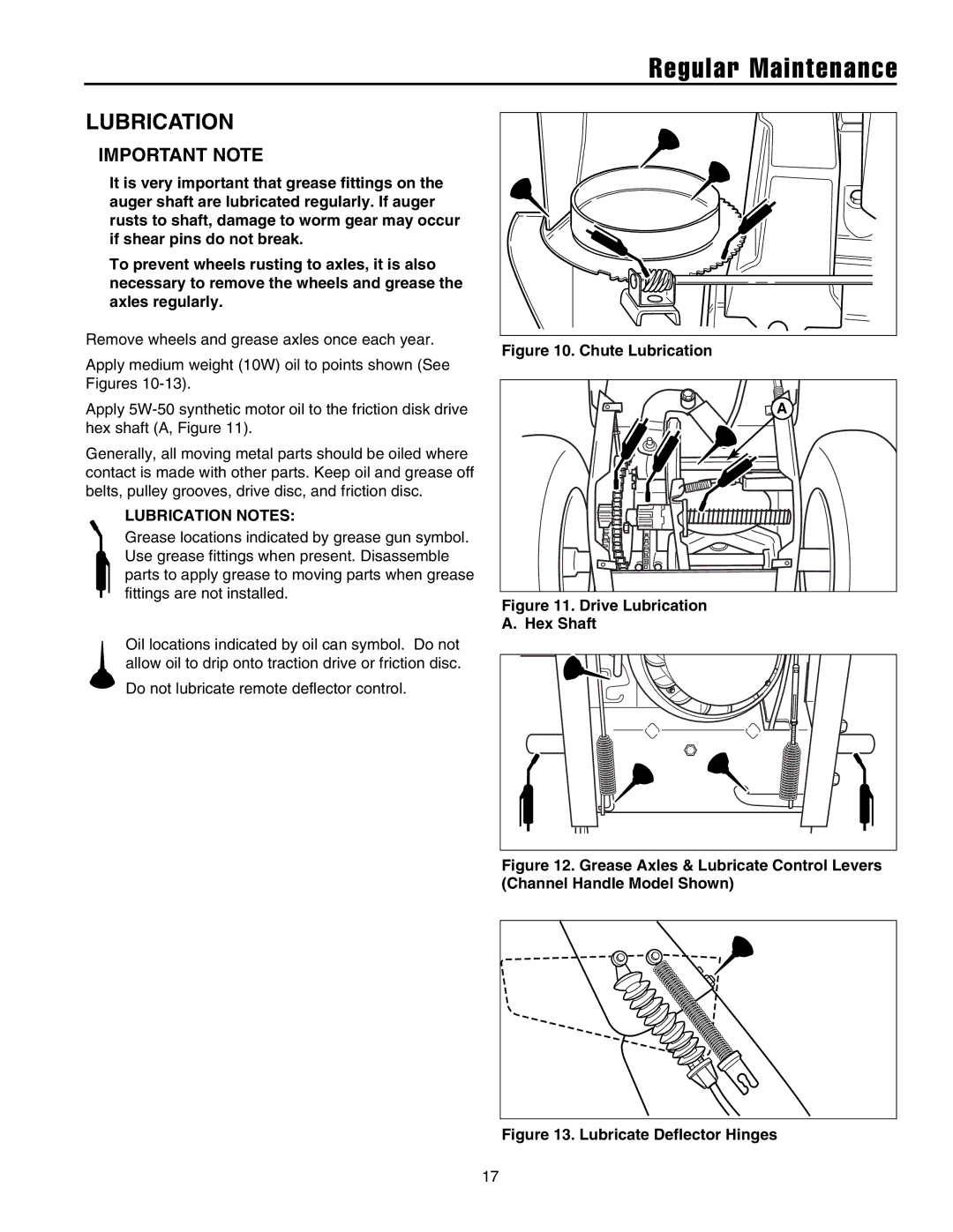 Snapper 10524, 11528, 1332, 1338, 13388, 10524, 11528, 1332, 13388, 13388 manual Regular Maintenance, Lubrication 