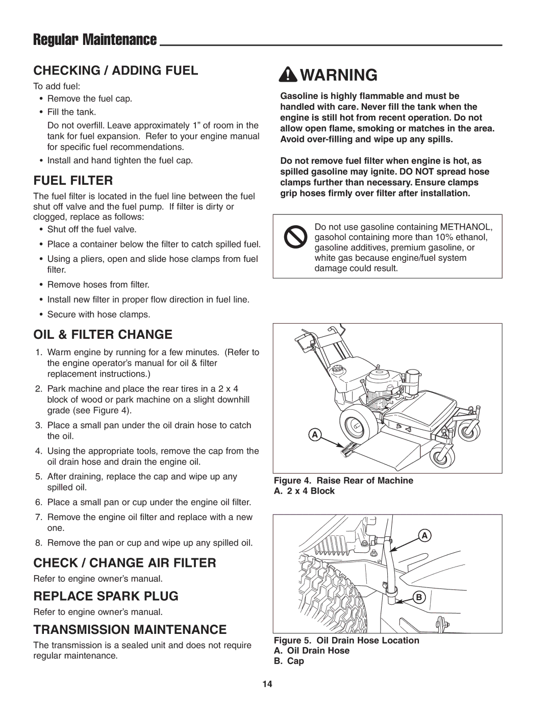 Snapper 13HP manual Regular Maintenance, Checking / Adding Fuel, Fuel Filter, OIL & Filter Change 