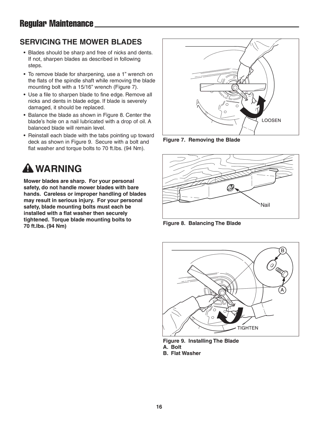 Snapper 13HP manual Servicing the Mower Blades, Removing the Blade 