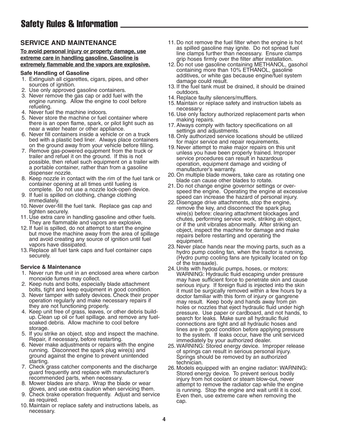 Snapper 13HP manual Safety Rules & Information, Service And Maintenance 