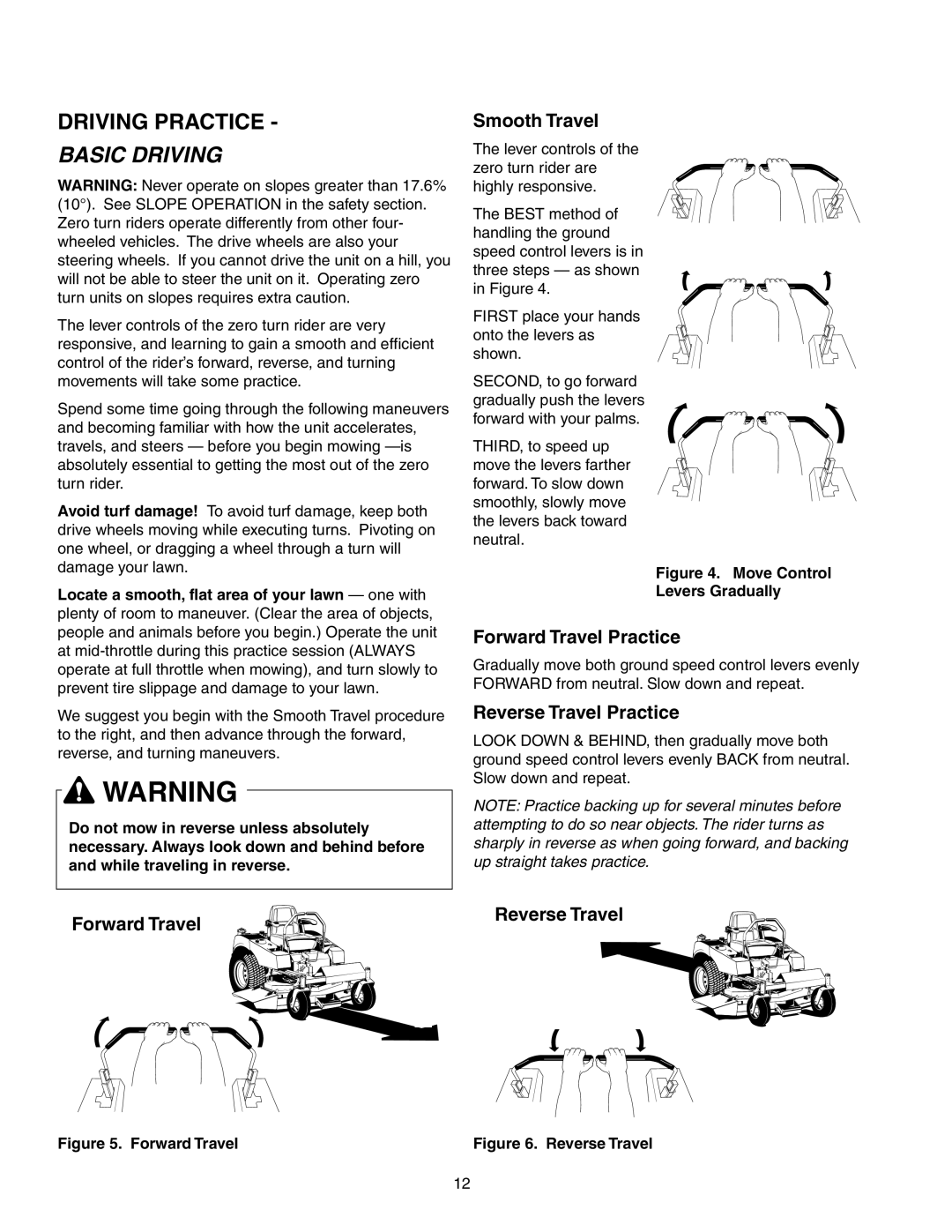 Snapper 150Z Series manual Driving Practice, Smooth Travel, Forward Travel Practice, Reverse Travel Practice 