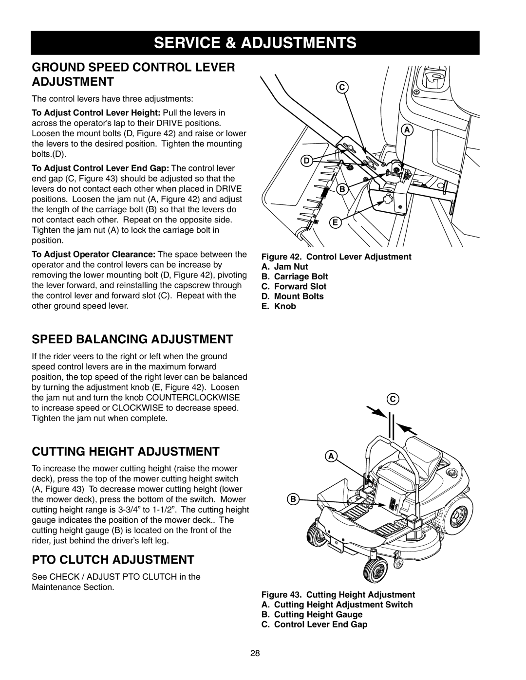 Snapper 150Z Series manual Service & Adjustments, Ground Speed Control Lever Adjustment, Speed Balancing Adjustment 