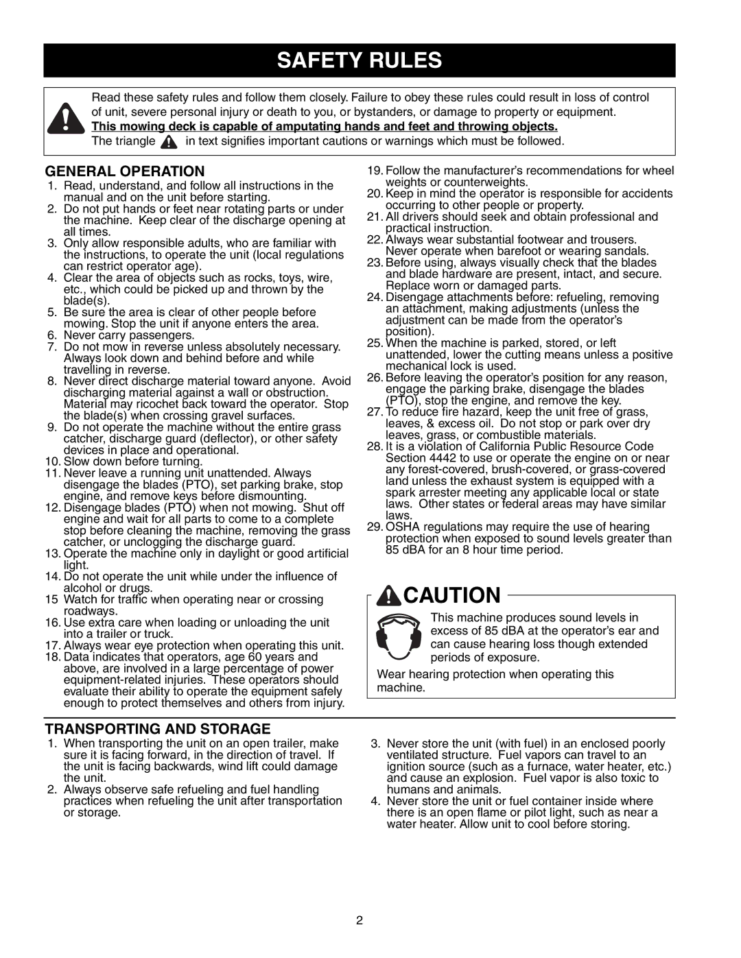 Snapper 150Z Series manual Safety Rules, General Operation 