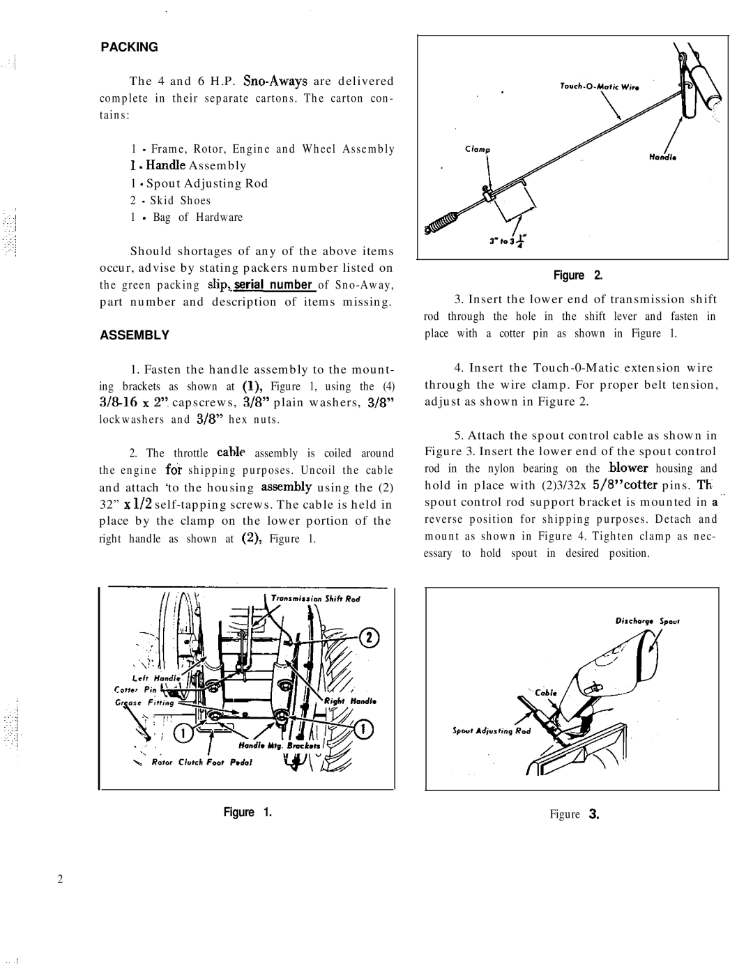 Snapper 1602 manual Packing 