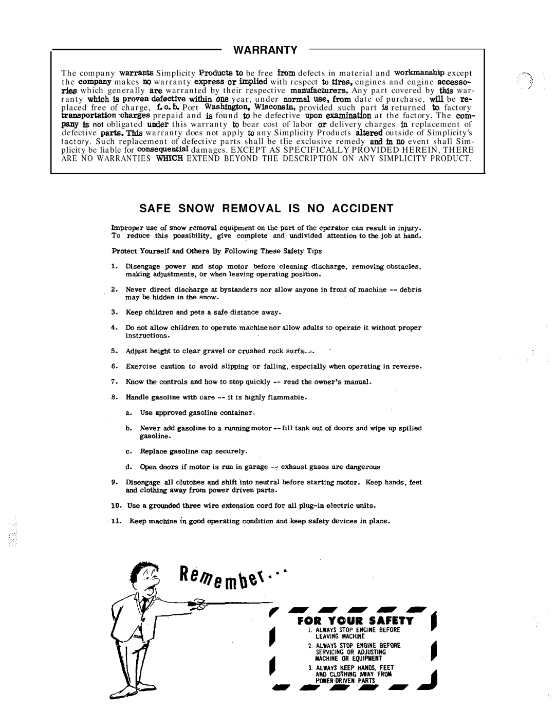 Snapper 1602 manual Safe Snow Removal is no Accident 