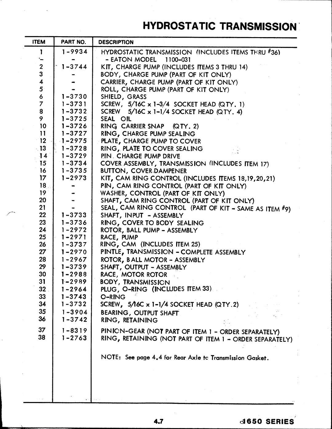 Snapper 1650 Series manual 