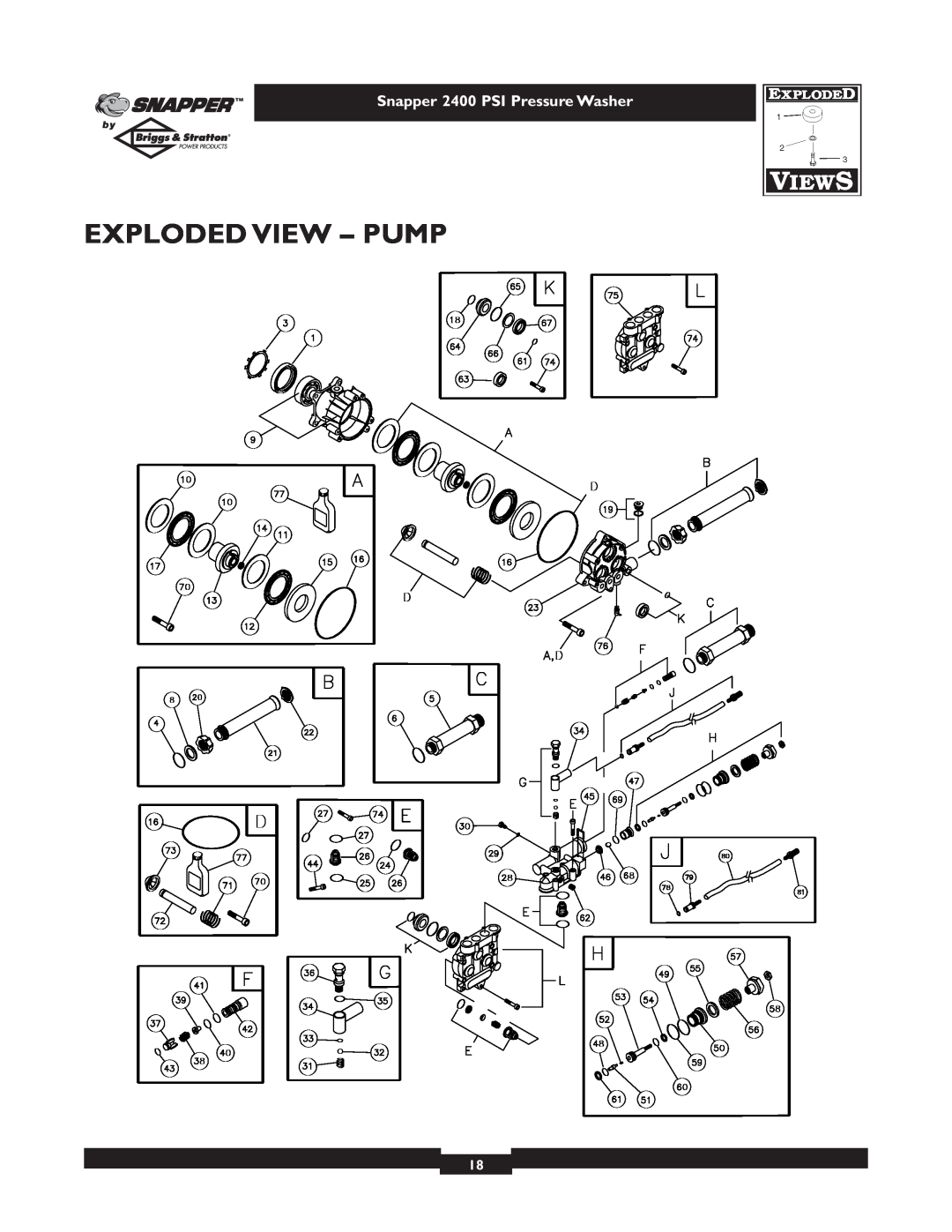 Snapper 1660-0 owner manual Exploded View - Pump, Snapper 2400 PSI Pressure Washer 