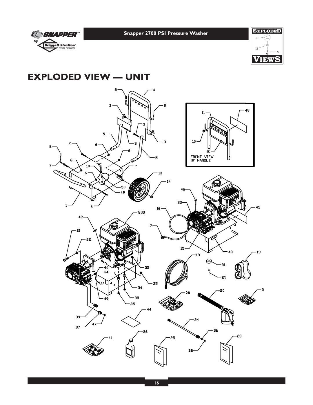 Snapper 1661-0 owner manual Exploded View - Unit, Snapper 2700 PSI Pressure Washer 