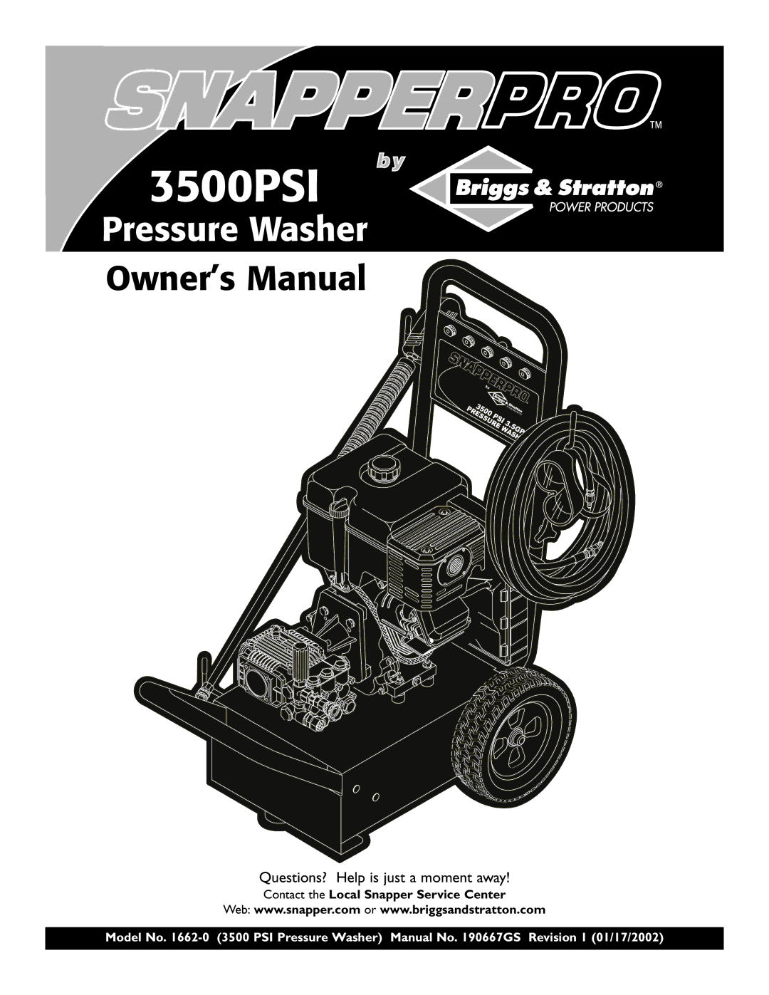 Snapper 1662-0 owner manual 3500PSI, Contact the Local Snapper Service Center 