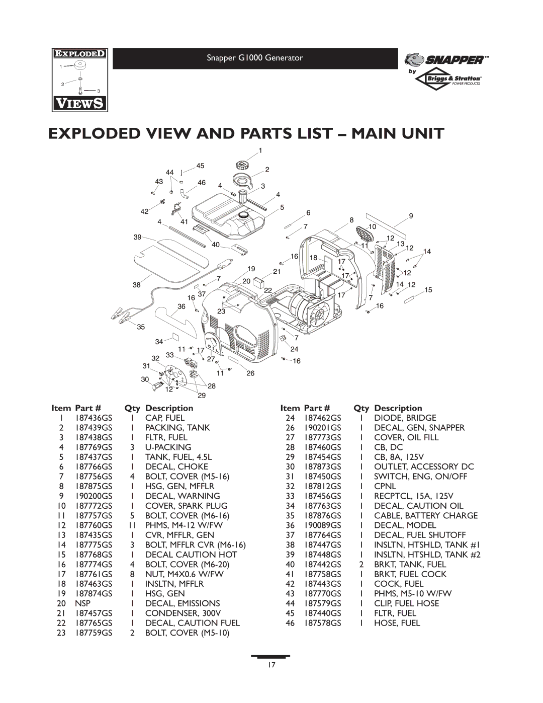 Snapper 1666-0 owner manual CAP, Fuel 