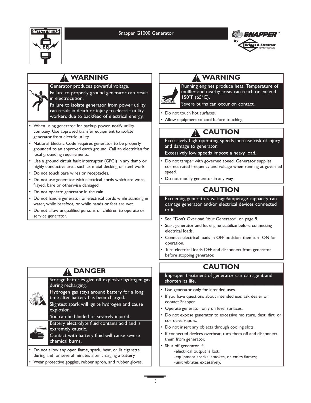 Snapper 1666-0 owner manual Wear protective goggles, rubber apron, and rubber gloves 